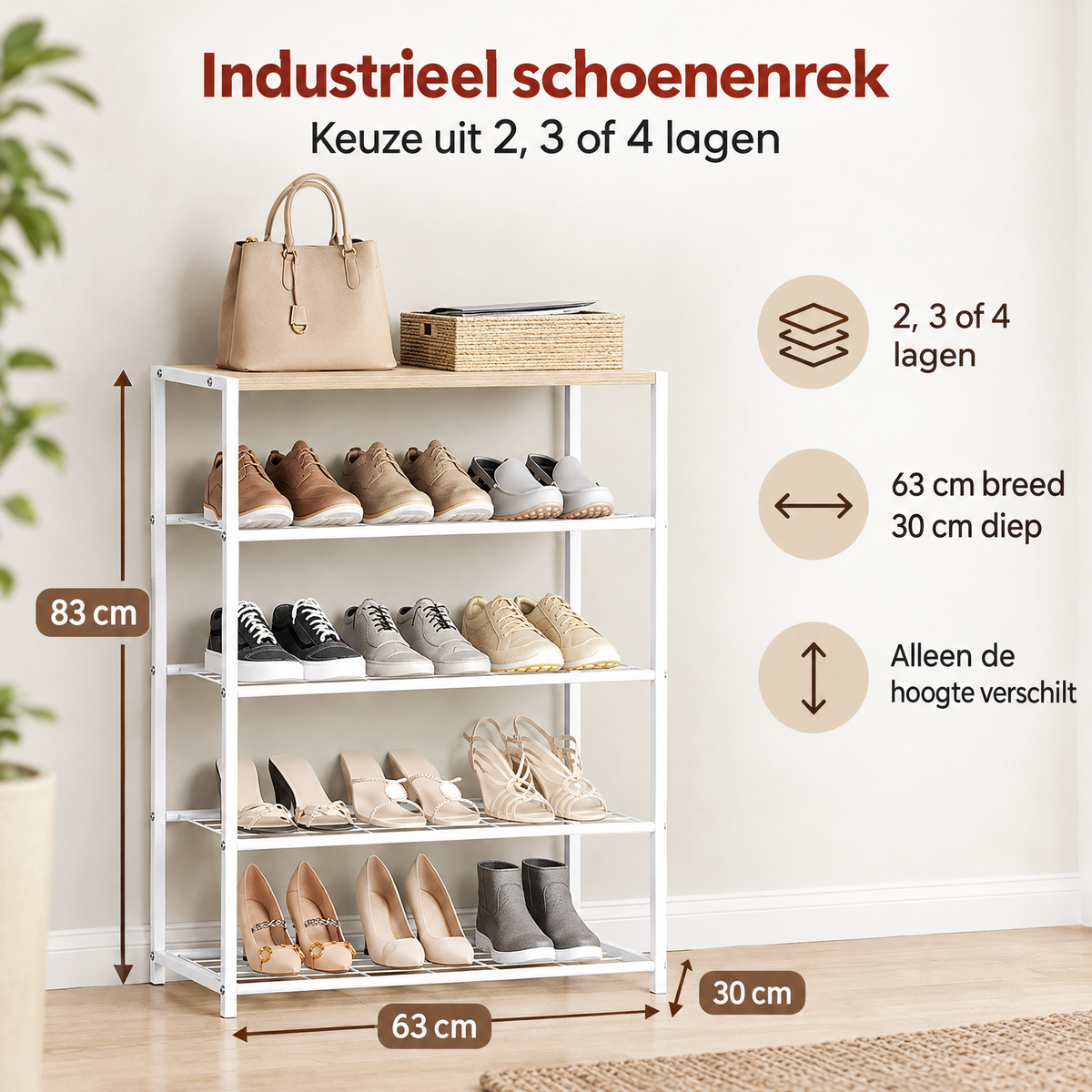 Afmetingen en productspecificaties van industrieel schoenenrek