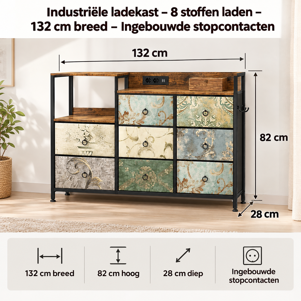 Afmetingen en productspecificaties van industriële ladekast