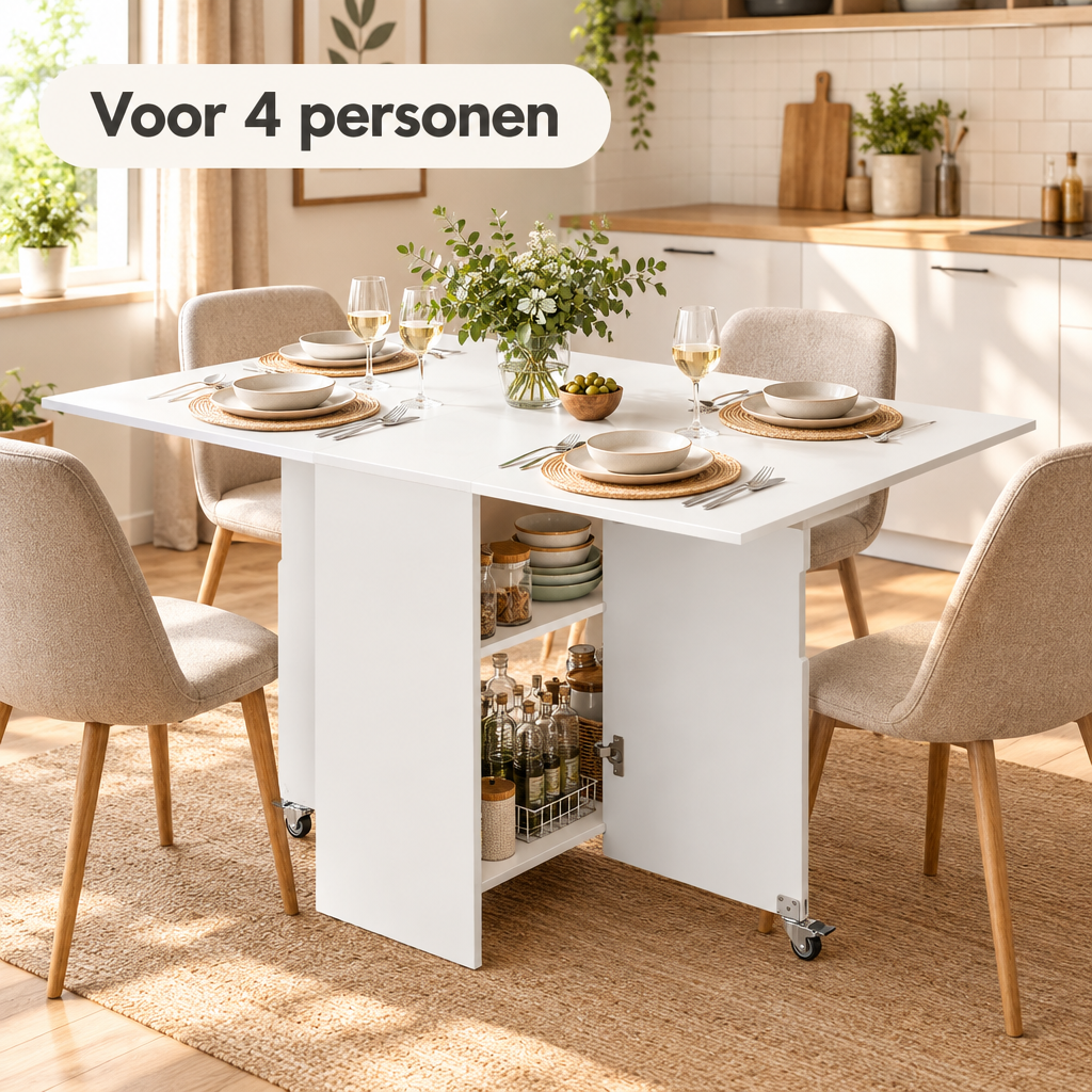 inklapbare eettafel in gebruik in een passende praktijksituatie