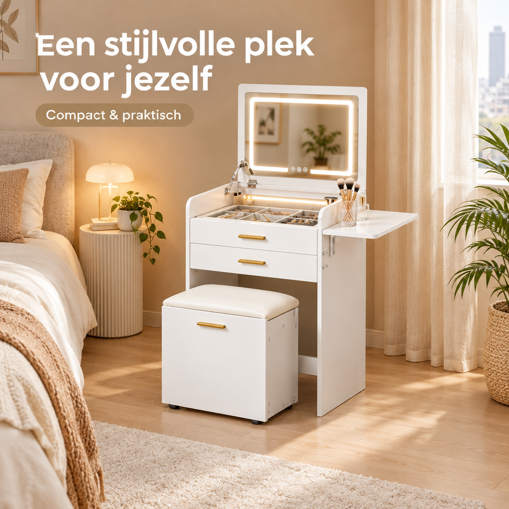 kaptafel met ledspiegel in gebruik in een passende praktijksituatie