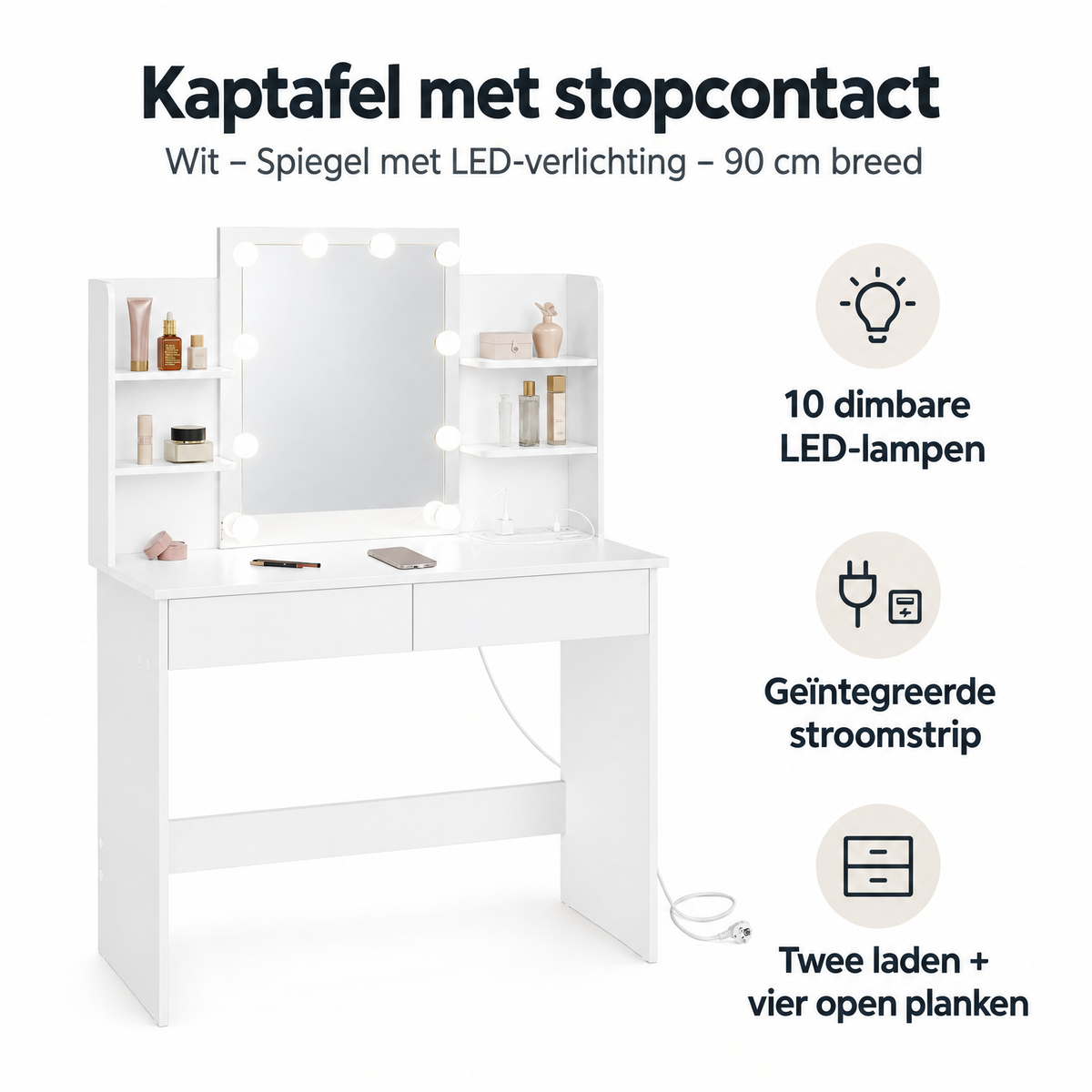 Belangrijkste voordelen en eigenschappen van kaptafel met stopcontact