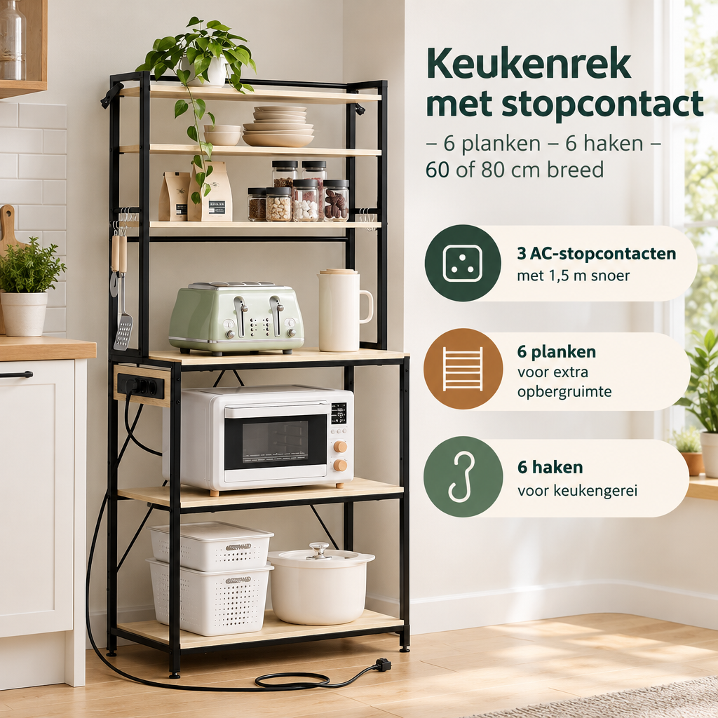 Praktische toepassing en keuzehulp voor keukenrek met stopcontact