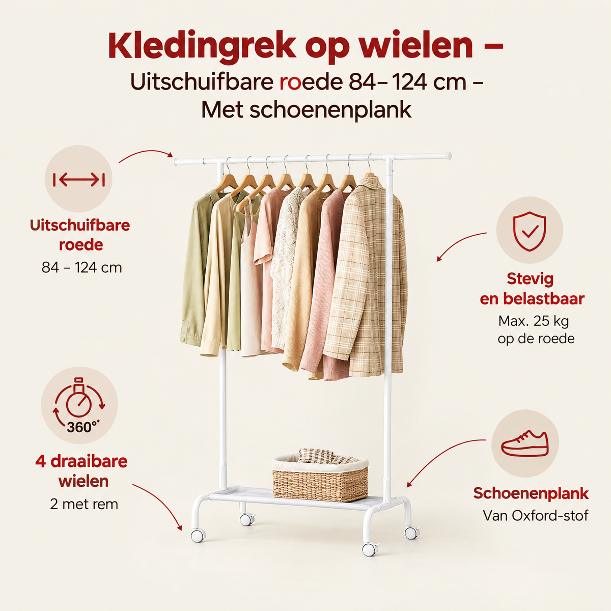 Belangrijkste voordelen en eigenschappen van kledingrek op wielen