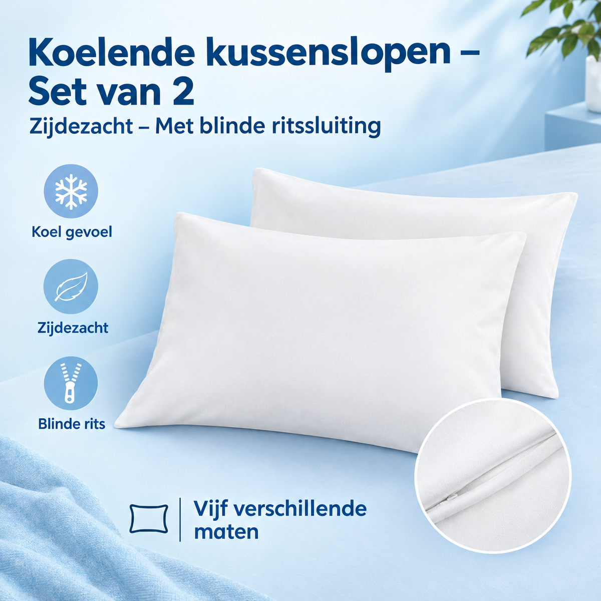 Set van 2 zijdezachte koelende kussenslopen met blinde ritssluiting van BukkitBow, geschikt voor comfortabele slaapervaringen