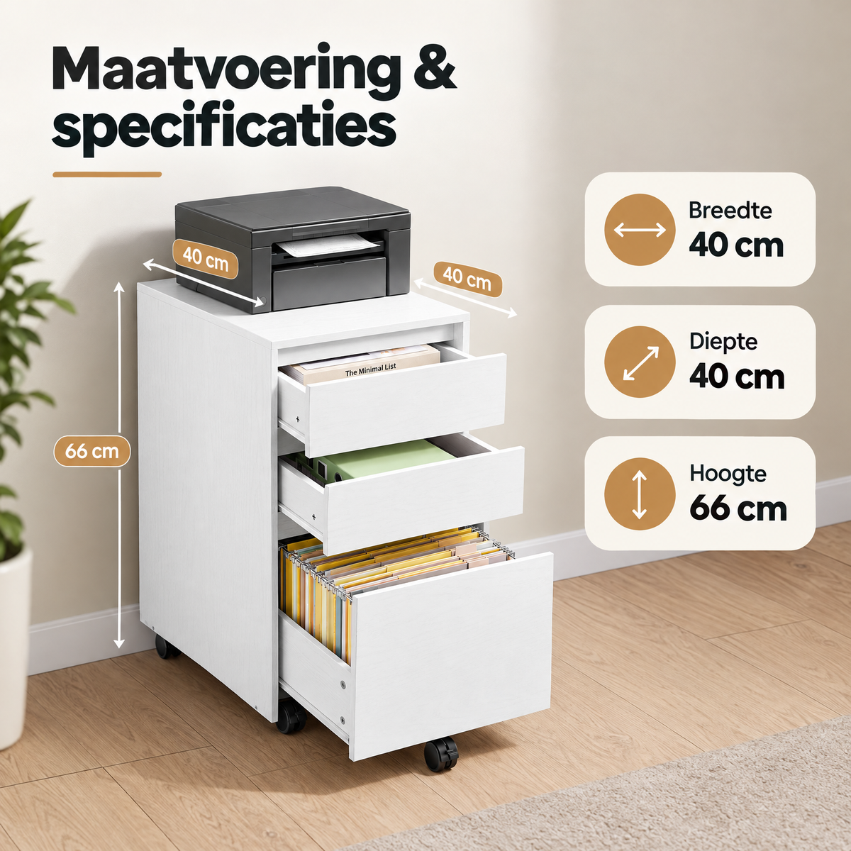 Afmetingen en productspecificaties van ladeblok op wielen