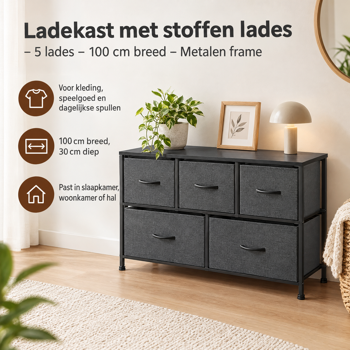 Praktische toepassing en keuzehulp voor ladekast met stoffen lades