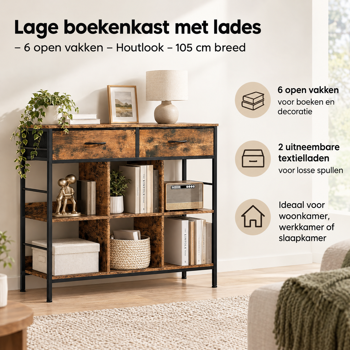 Praktische toepassing en keuzehulp voor lage boekenkast met lades