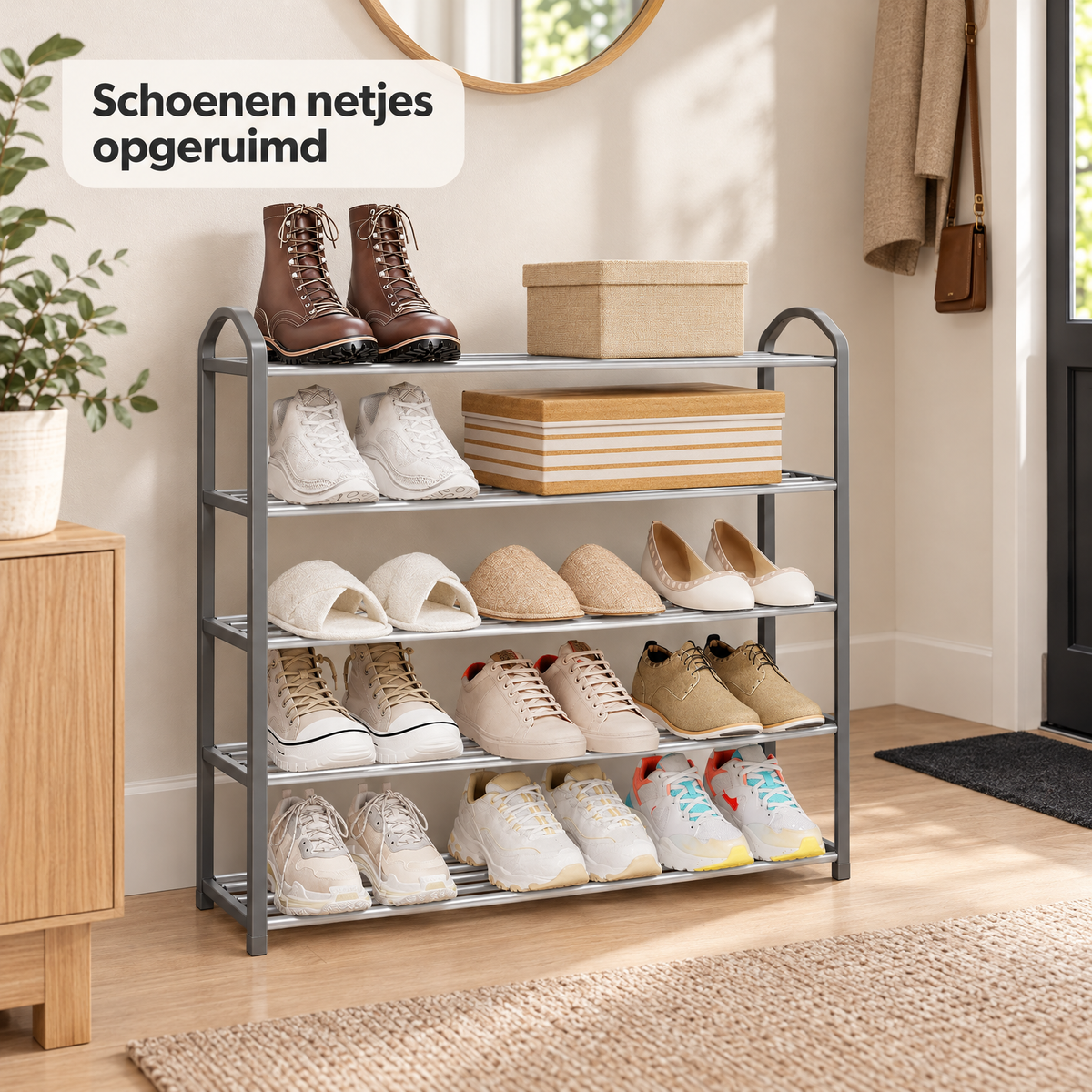 metalen schoenenrek in gebruik in een passende praktijksituatie
