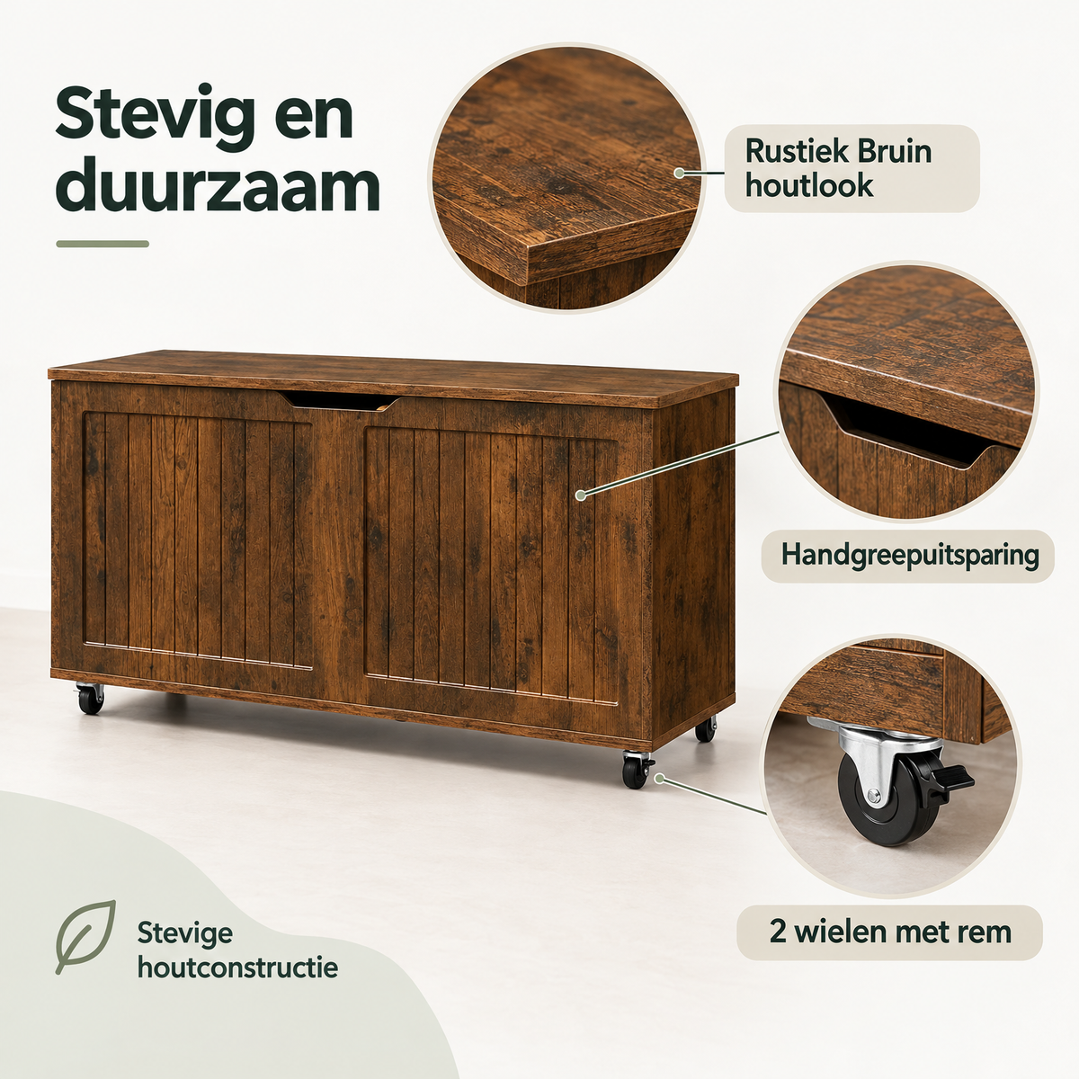 BukkitBow opbergbank op wielen met deksel, 100x40 cm, inclusief 2 remwielen, gemaakt van stevig materiaal voor opslag.