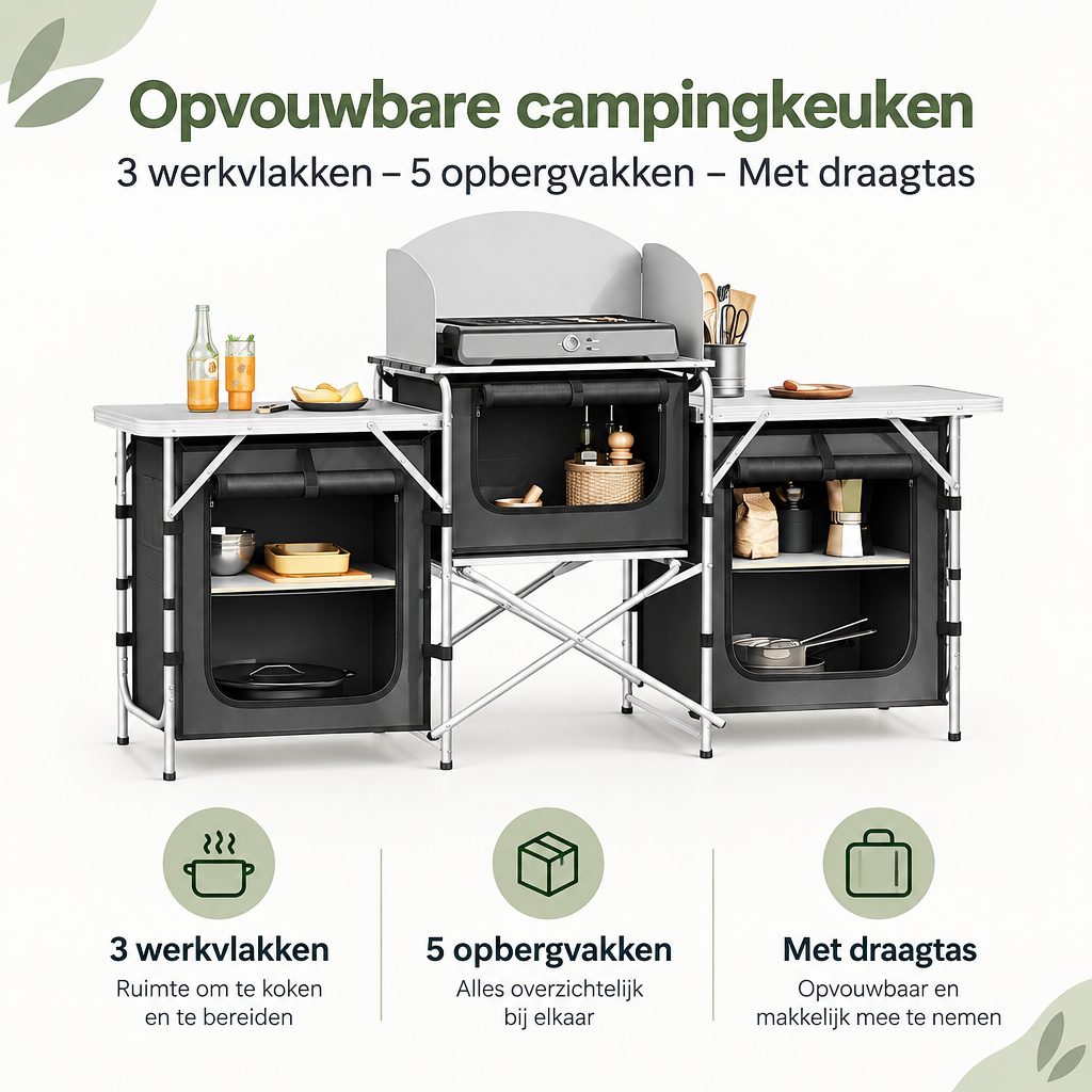 Belangrijkste voordelen en eigenschappen van opvouwbare campingkeuken