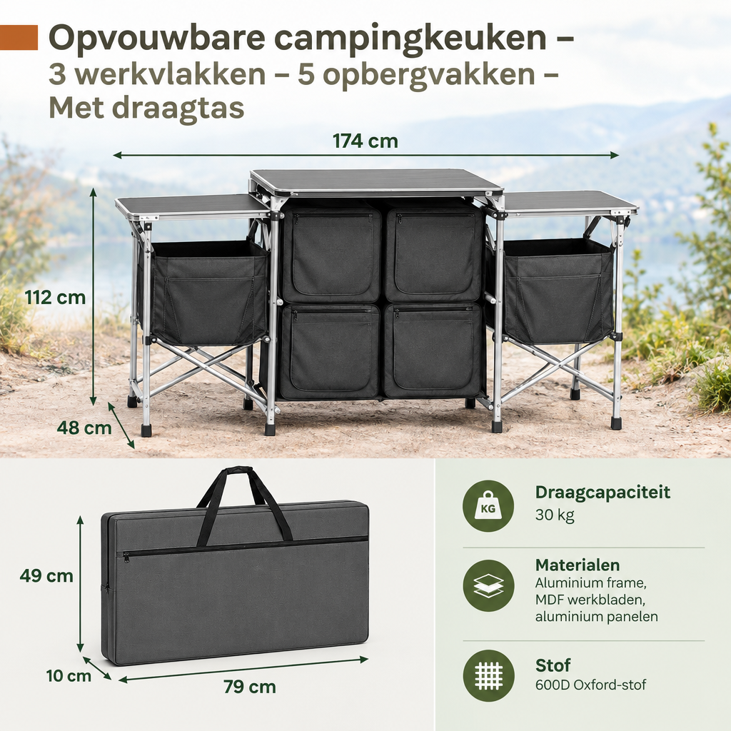 Afmetingen en productspecificaties van opvouwbare campingkeuken