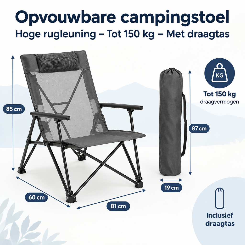 Afmetingen en productspecificaties van opvouwbare campingstoel