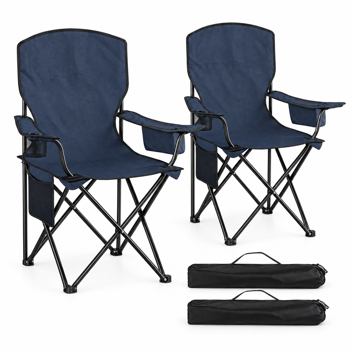 Set van 2 opvouwbare campingstoelen van BukkitBow met hoge rugleuning en koelvak, ideaal voor kampeerplezier.
