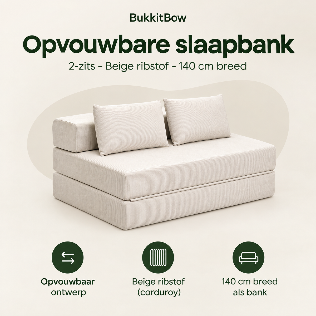 Overzicht van opvouwbare slaapbank met de belangrijkste productvoordelen