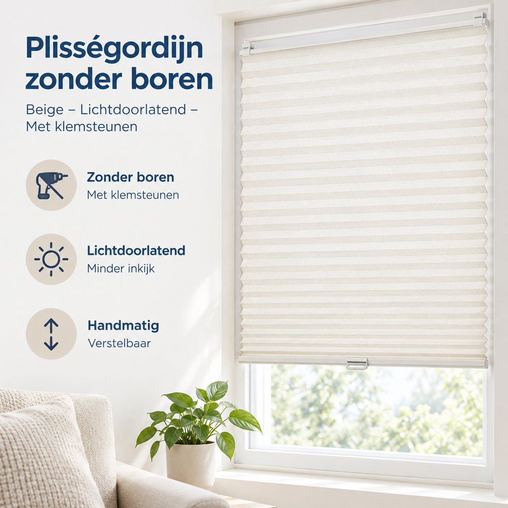 Praktische toepassing en keuzehulp voor plisségordijn zonder boren