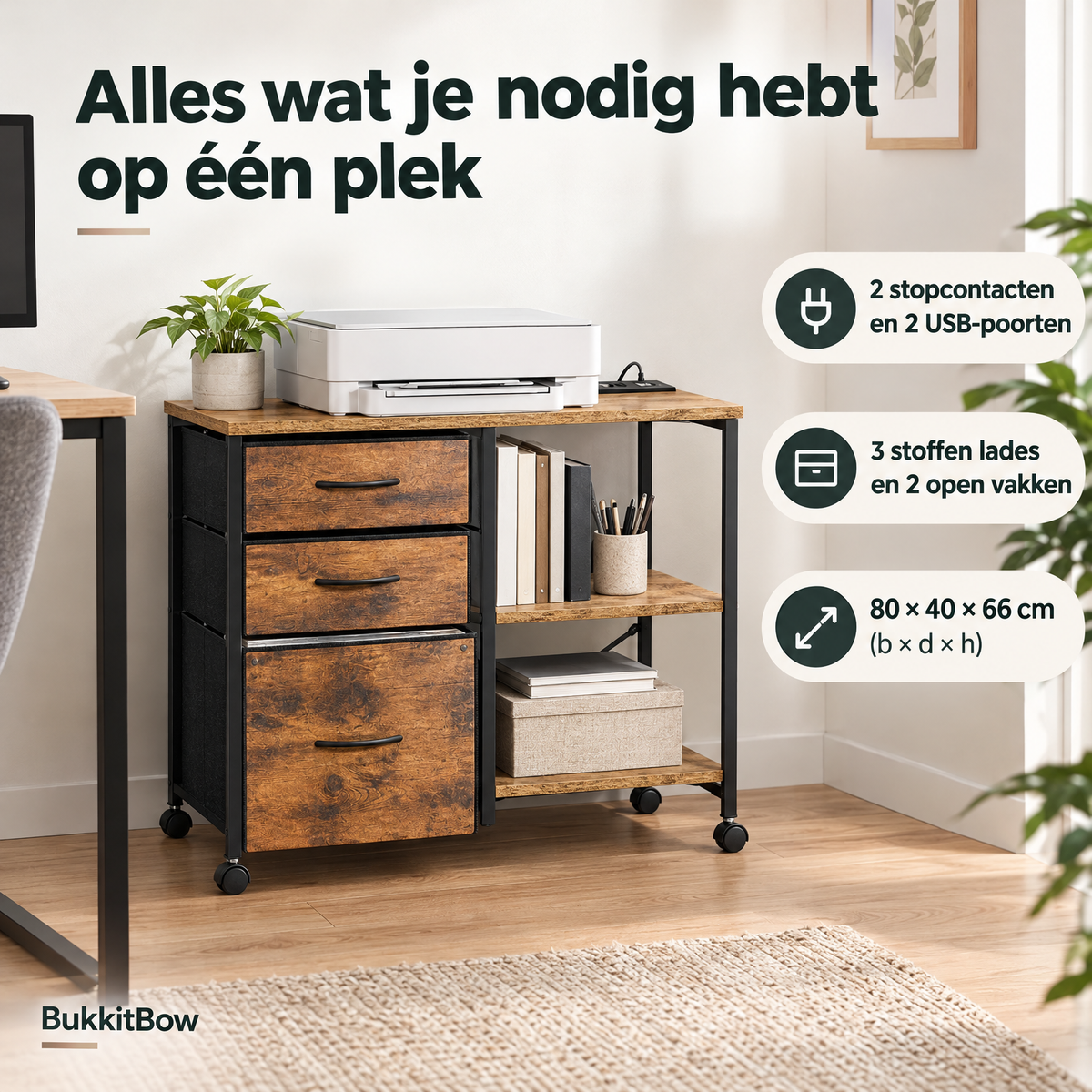 Praktische toepassing en keuzehulp voor printerkast op wielen