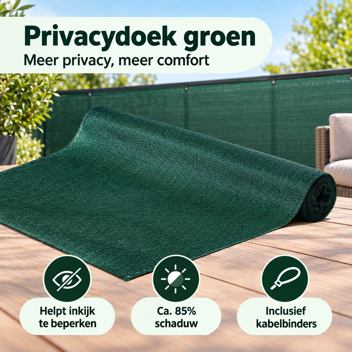 Praktische toepassing en keuzehulp voor privacydoek groen