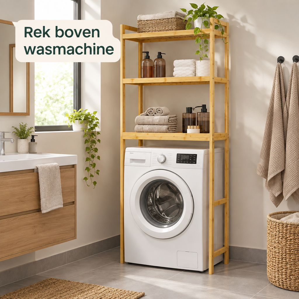 rek boven wasmachine in gebruik in een passende praktijksituatie