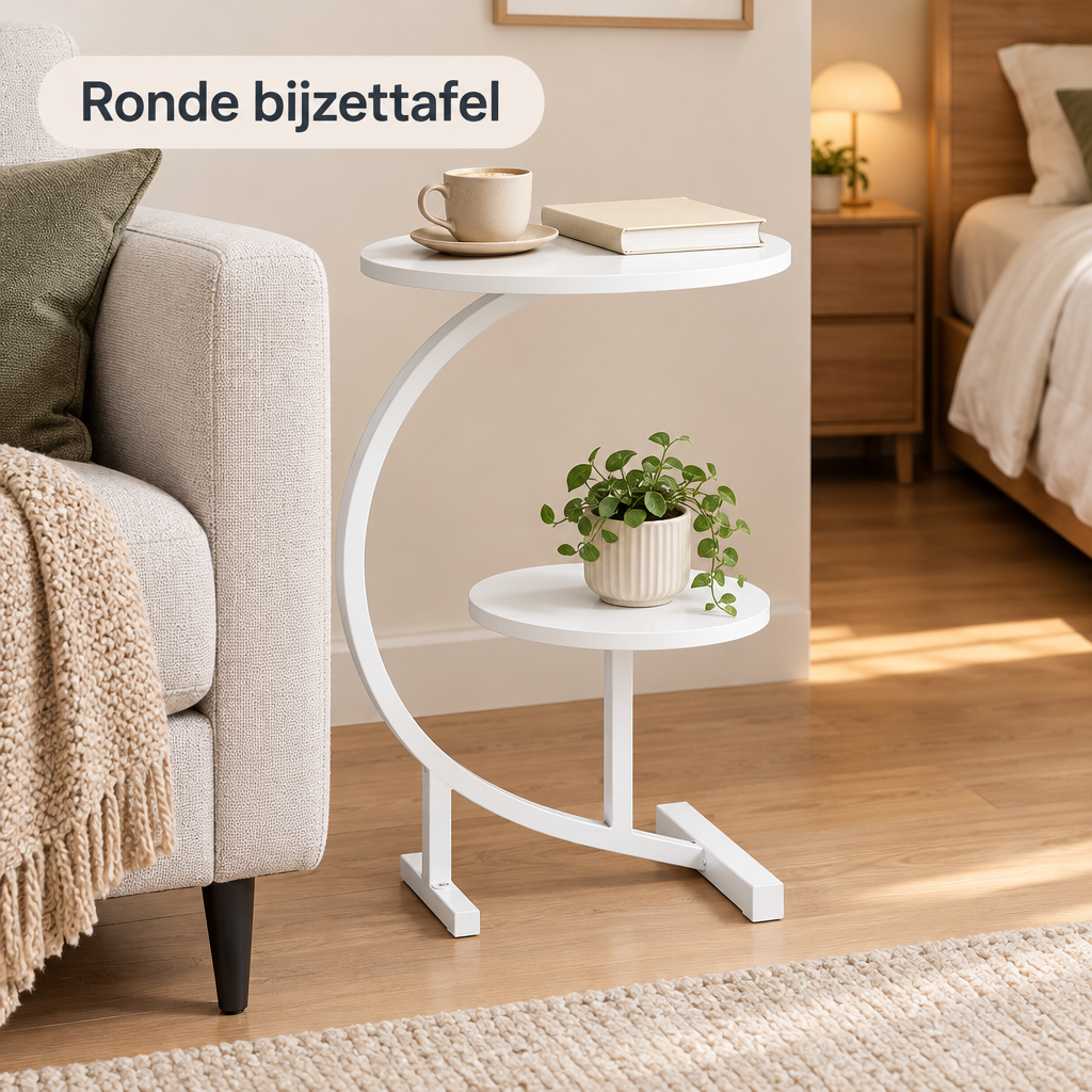 ronde bijzettafel met 2 bladen in gebruik in een passende praktijksituatie