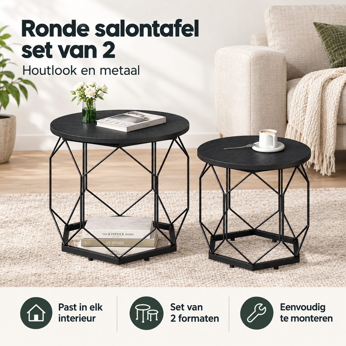 Praktische toepassing en keuzehulp voor ronde salontafel set van 2