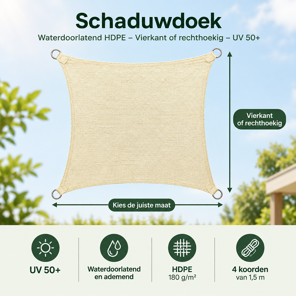Afmetingen en productspecificaties van schaduwdoek