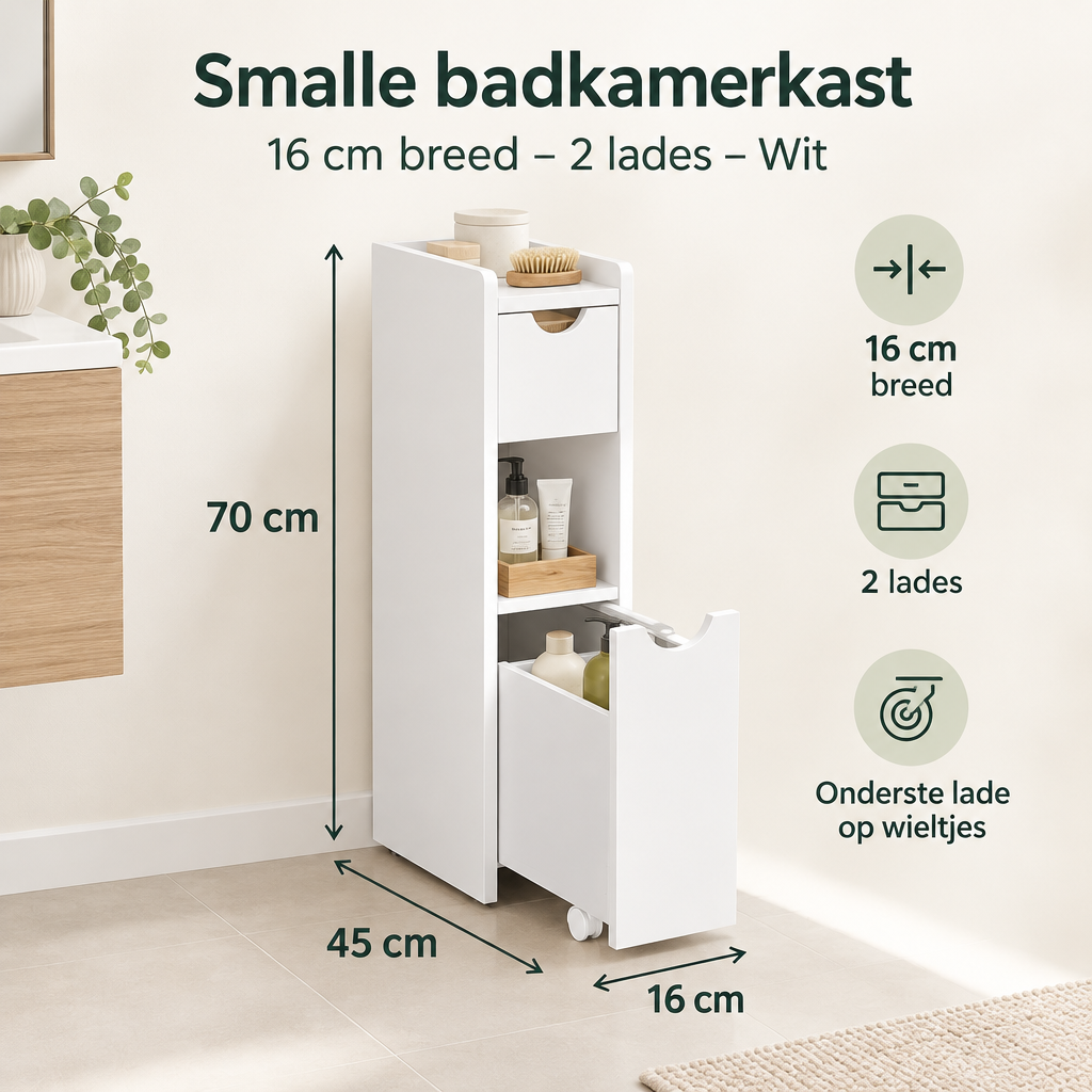 Afmetingen en productspecificaties van smalle badkamerkast