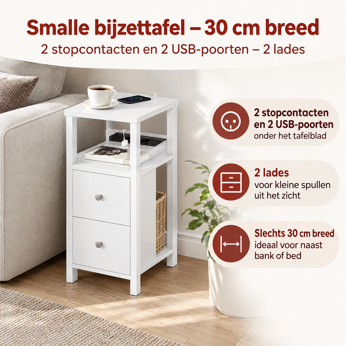 Praktische toepassing en keuzehulp voor smalle bijzettafel
