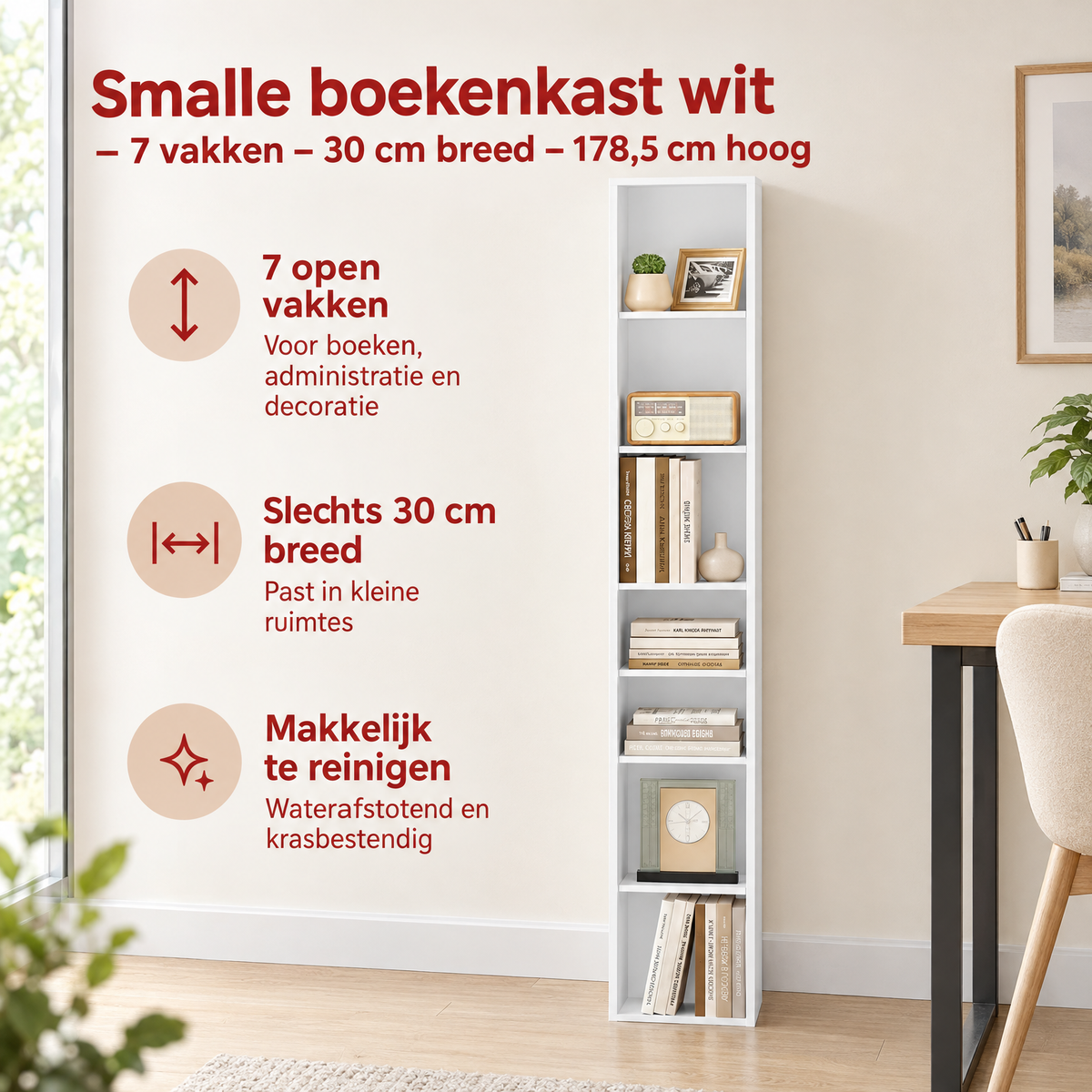 Praktische toepassing en keuzehulp voor smalle boekenkast wit