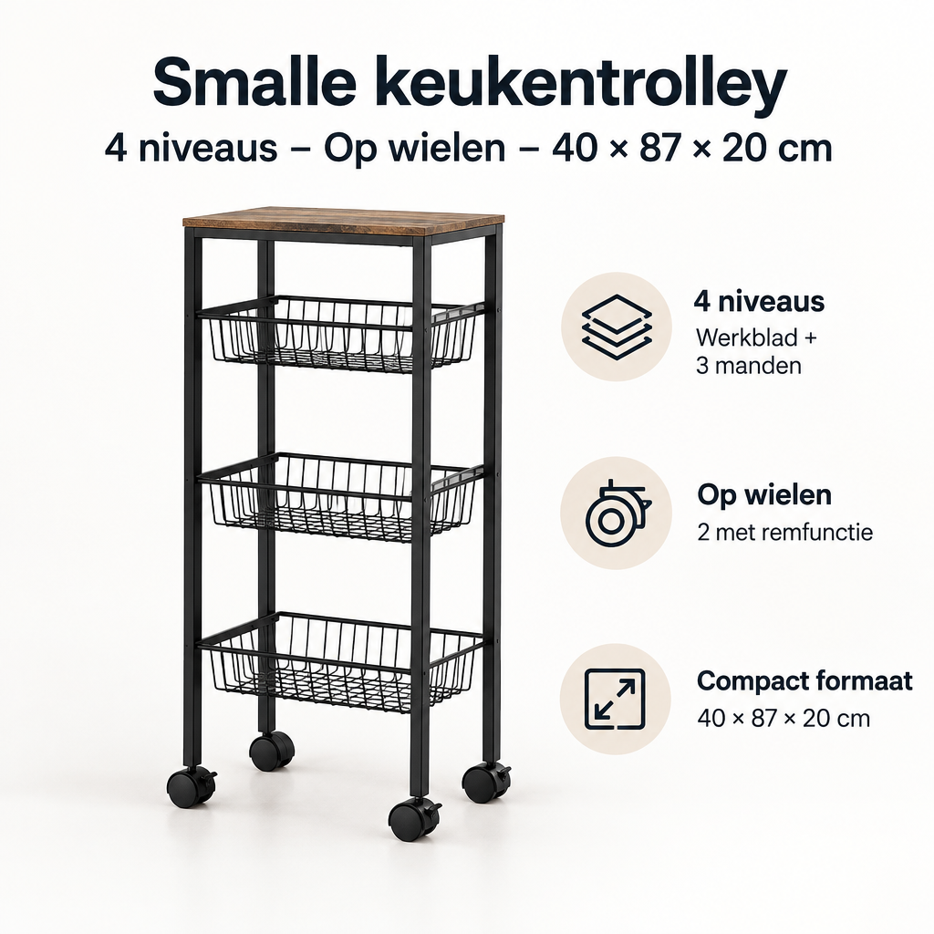 Belangrijkste voordelen en eigenschappen van smalle keukentrolley