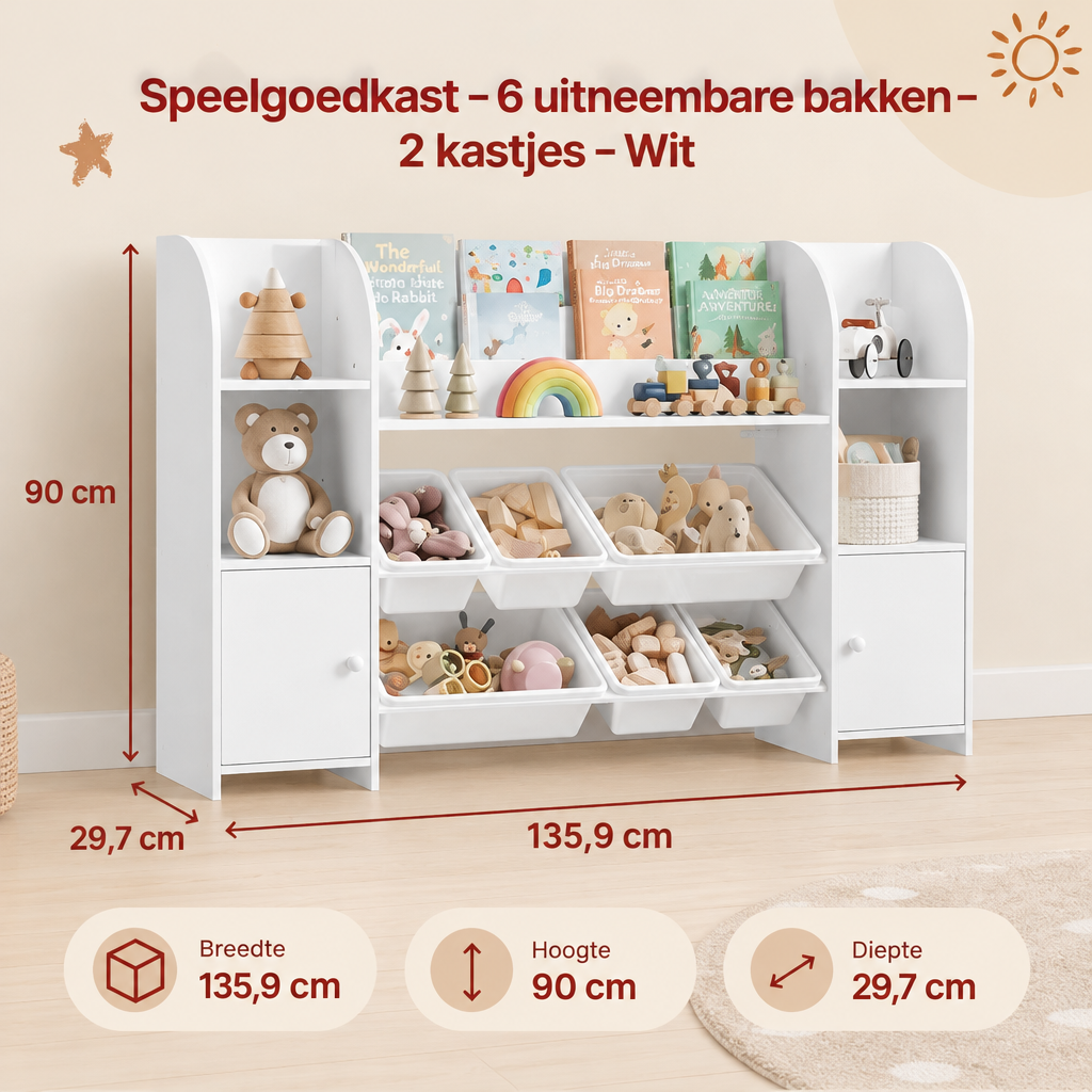 Afmetingen en productspecificaties van speelgoedkast