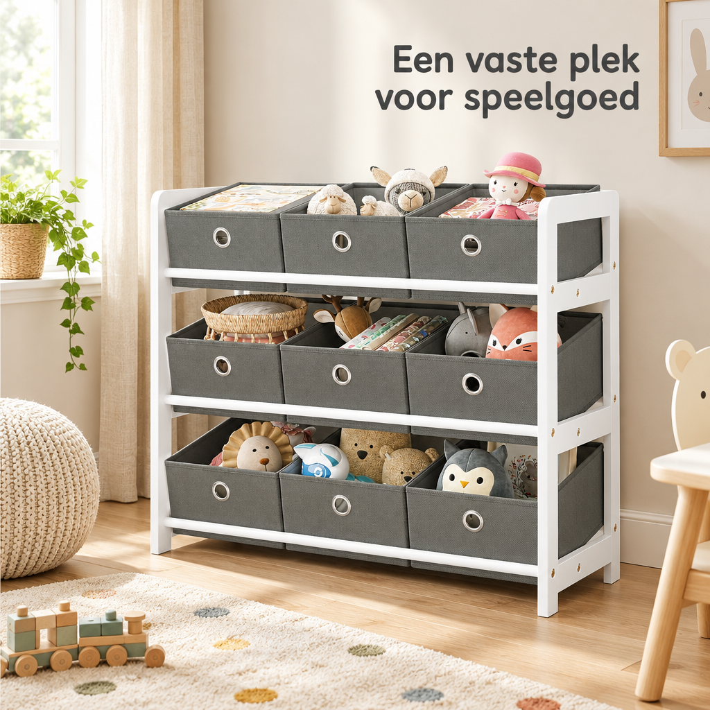 speelgoedkast met bakken in gebruik in een passende praktijksituatie