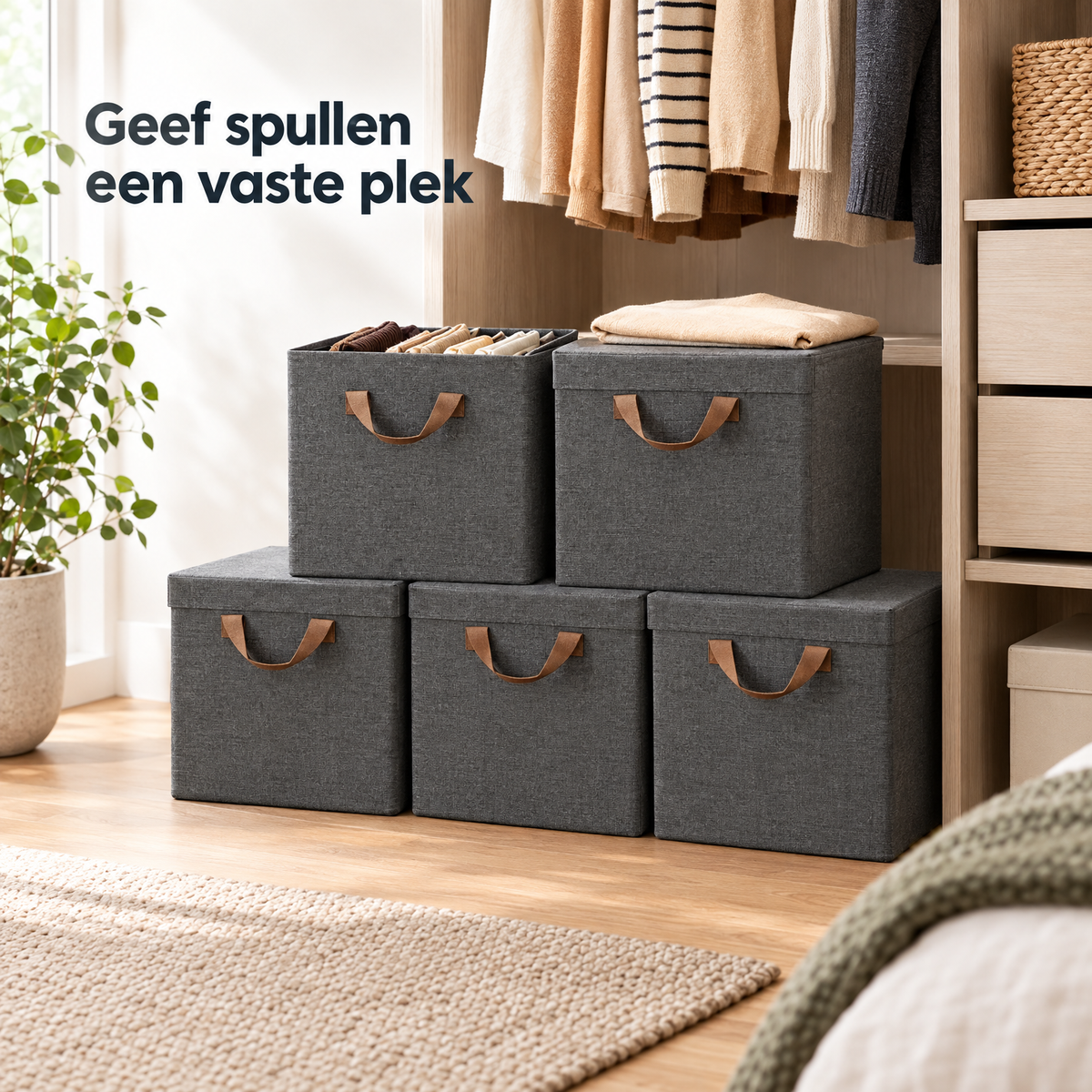 stoffen opbergdozen met deksel in gebruik in een passende praktijksituatie
