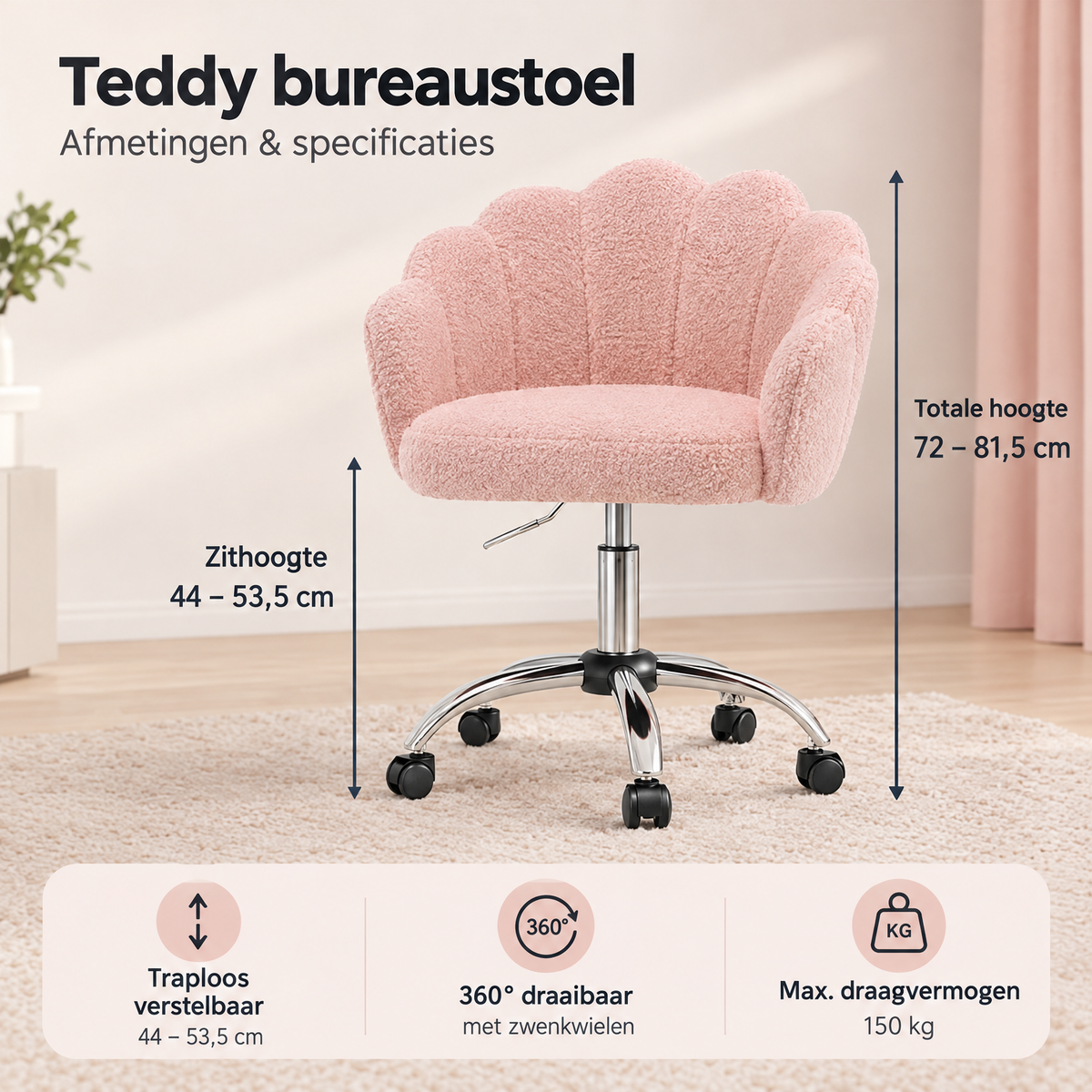 Afmetingen en productspecificaties van teddy bureaustoel