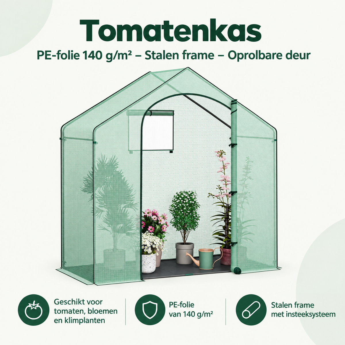 Overzicht van tomatenkas met de belangrijkste productvoordelen