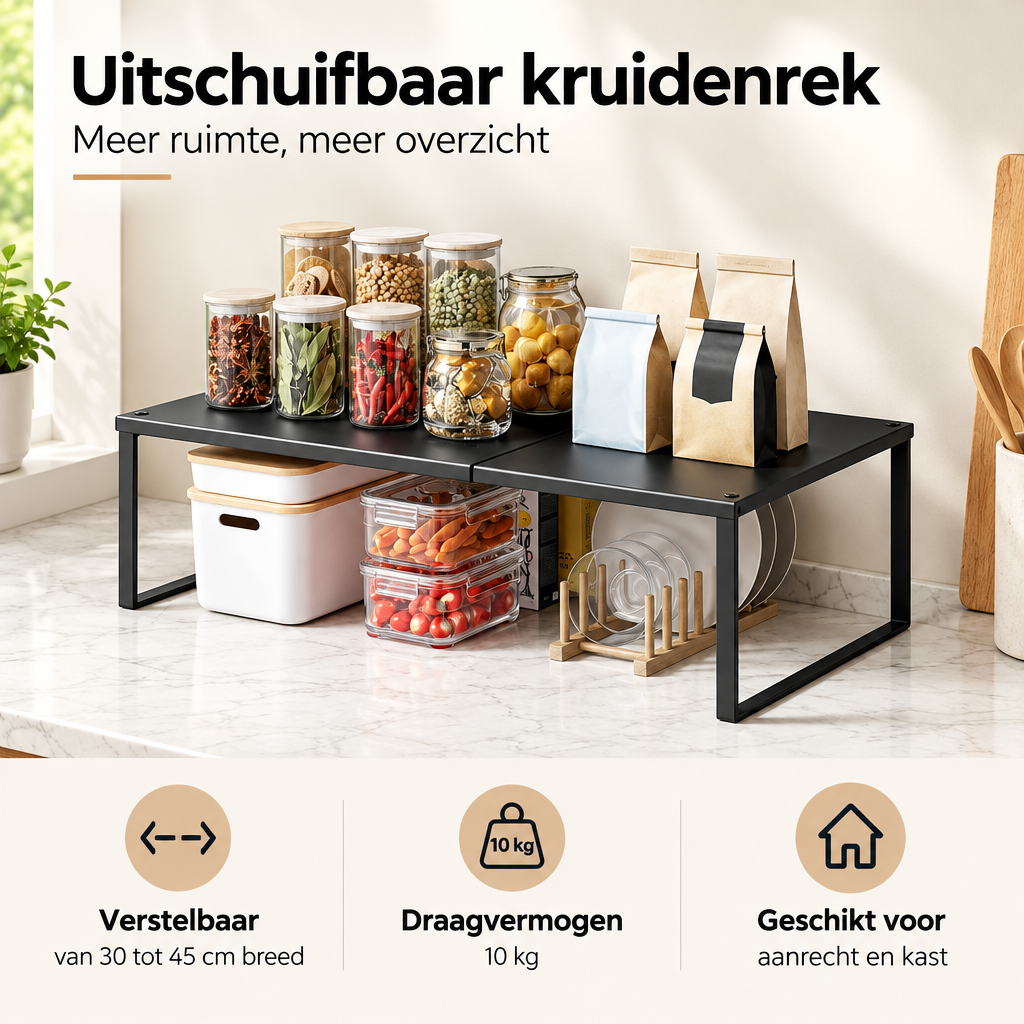Praktische toepassing en keuzehulp voor uitschuifbaar kruidenrek