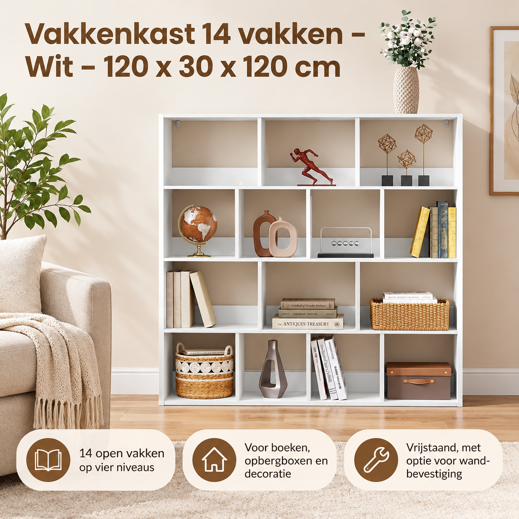 Praktische toepassing en keuzehulp voor vakkenkast 14 vakken