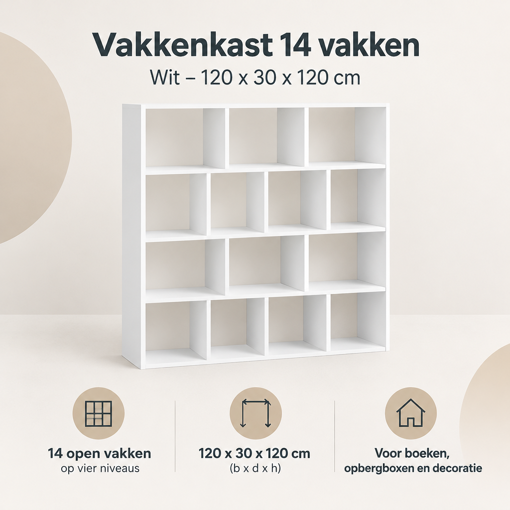 Overzicht van vakkenkast 14 vakken met de belangrijkste productvoordelen