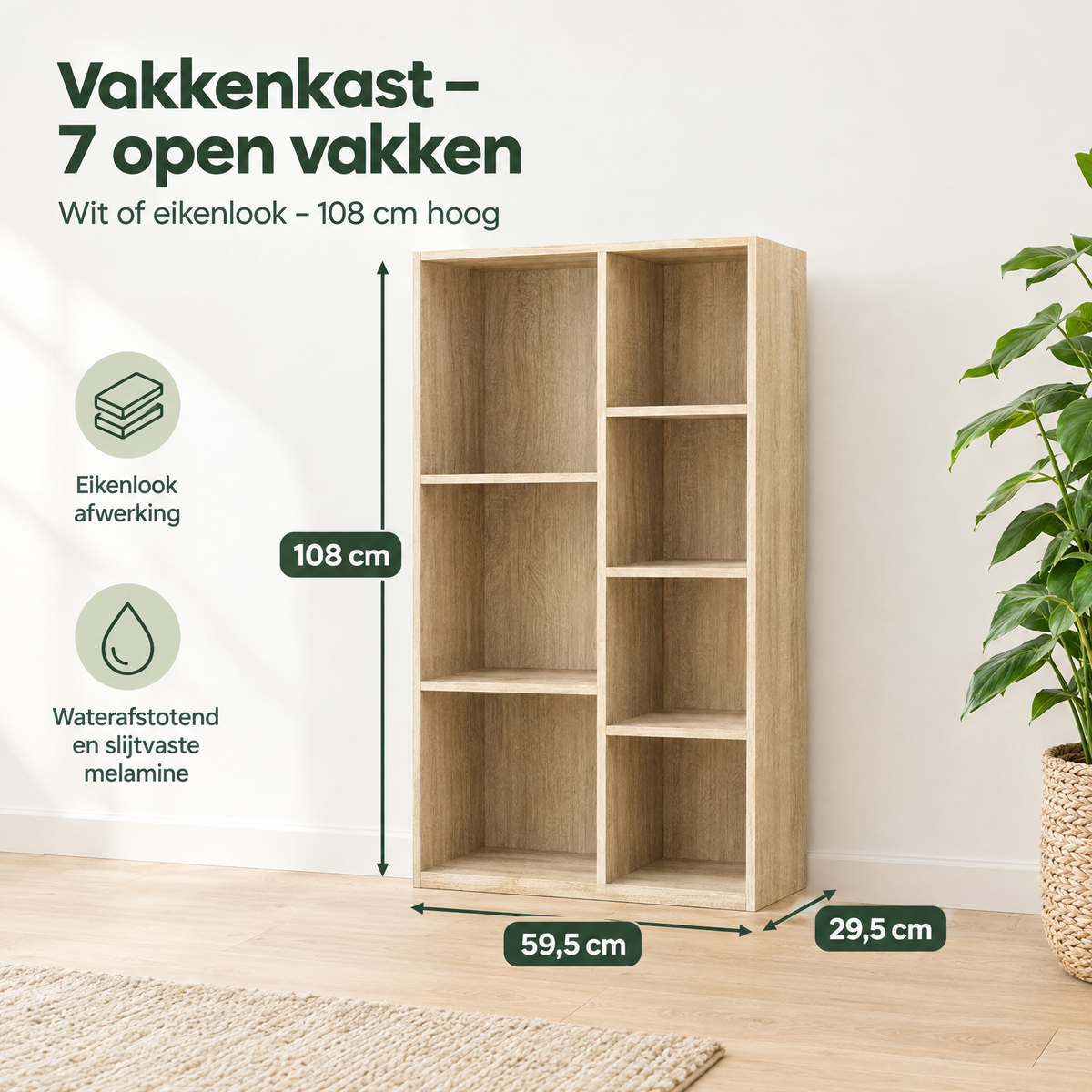 Afmetingen en productspecificaties van vakkenkast 7 vakken