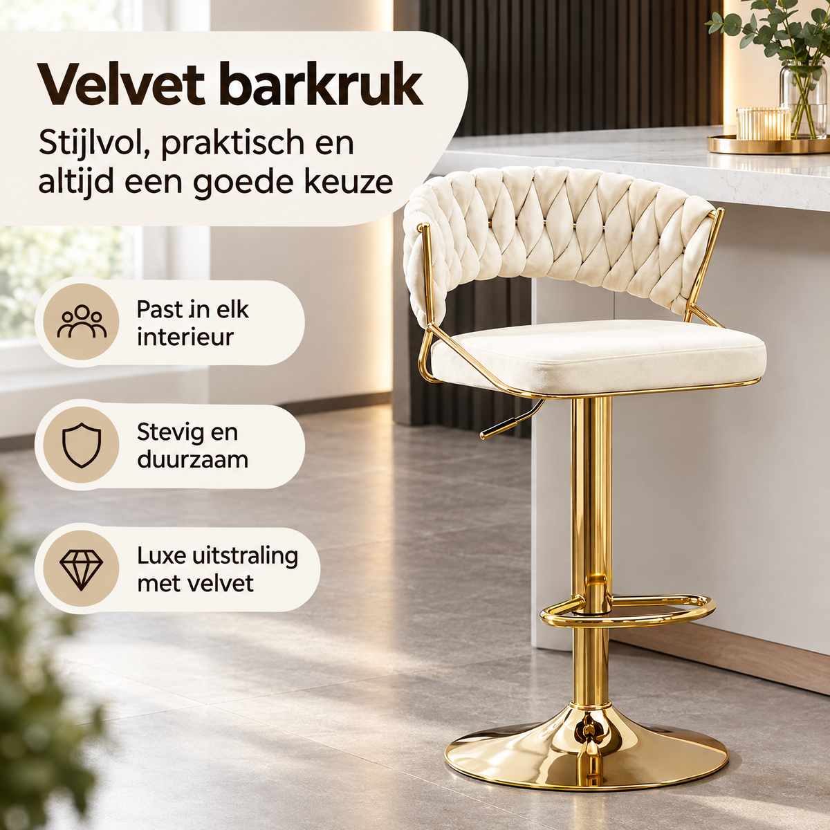 Praktische toepassing en keuzehulp voor velvet barkruk
