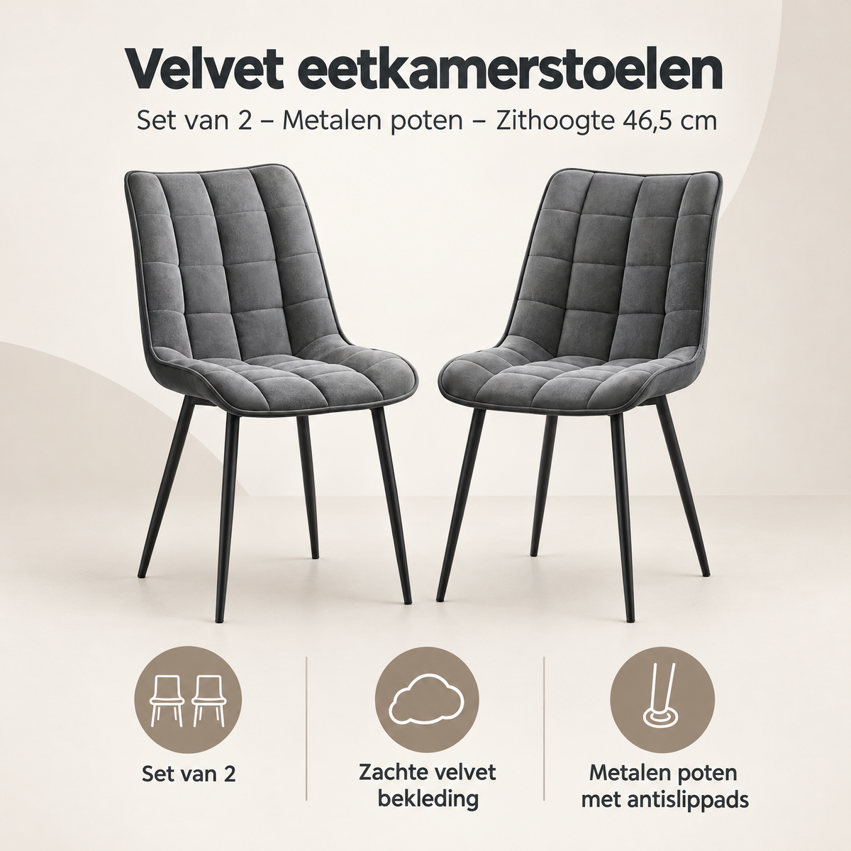 Overzicht van velvet eetkamerstoelen met de belangrijkste productvoordelen