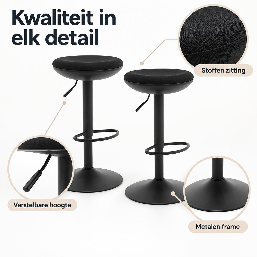 Detail van materiaal en afwerking van verstelbare barkrukken set van 2