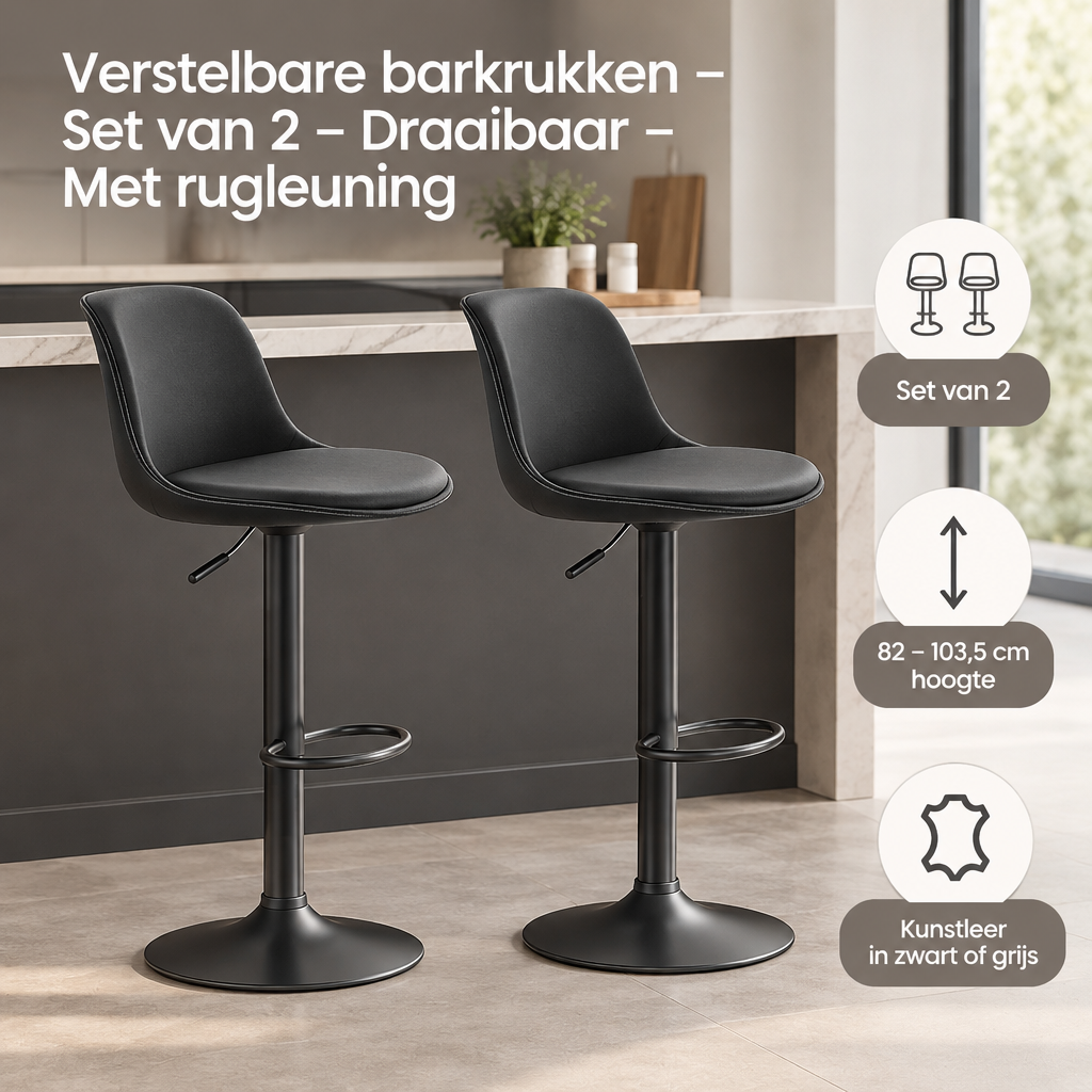 Praktische toepassing en keuzehulp voor verstelbare barkrukken set van 2
