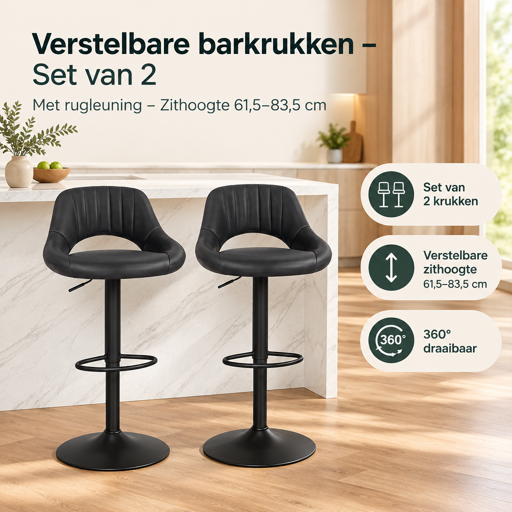 Praktische toepassing en keuzehulp voor verstelbare barkrukken set van 2
