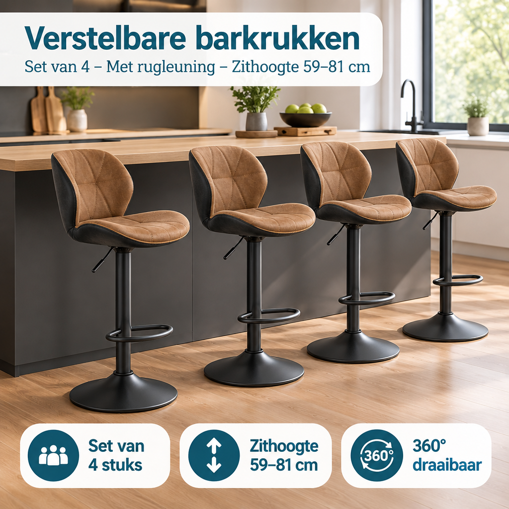 Praktische toepassing en keuzehulp voor verstelbare barkrukken set van 4