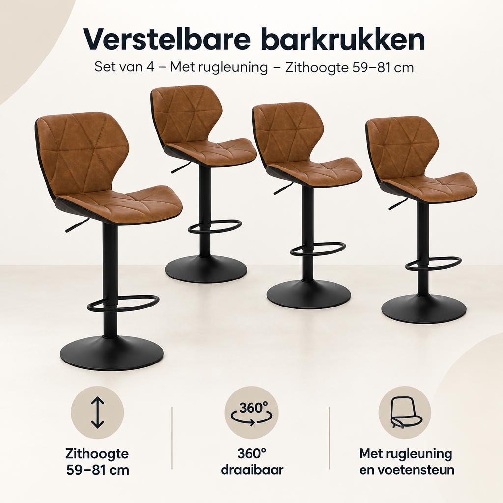 Overzicht van verstelbare barkrukken set van 4 met de belangrijkste productvoordelen