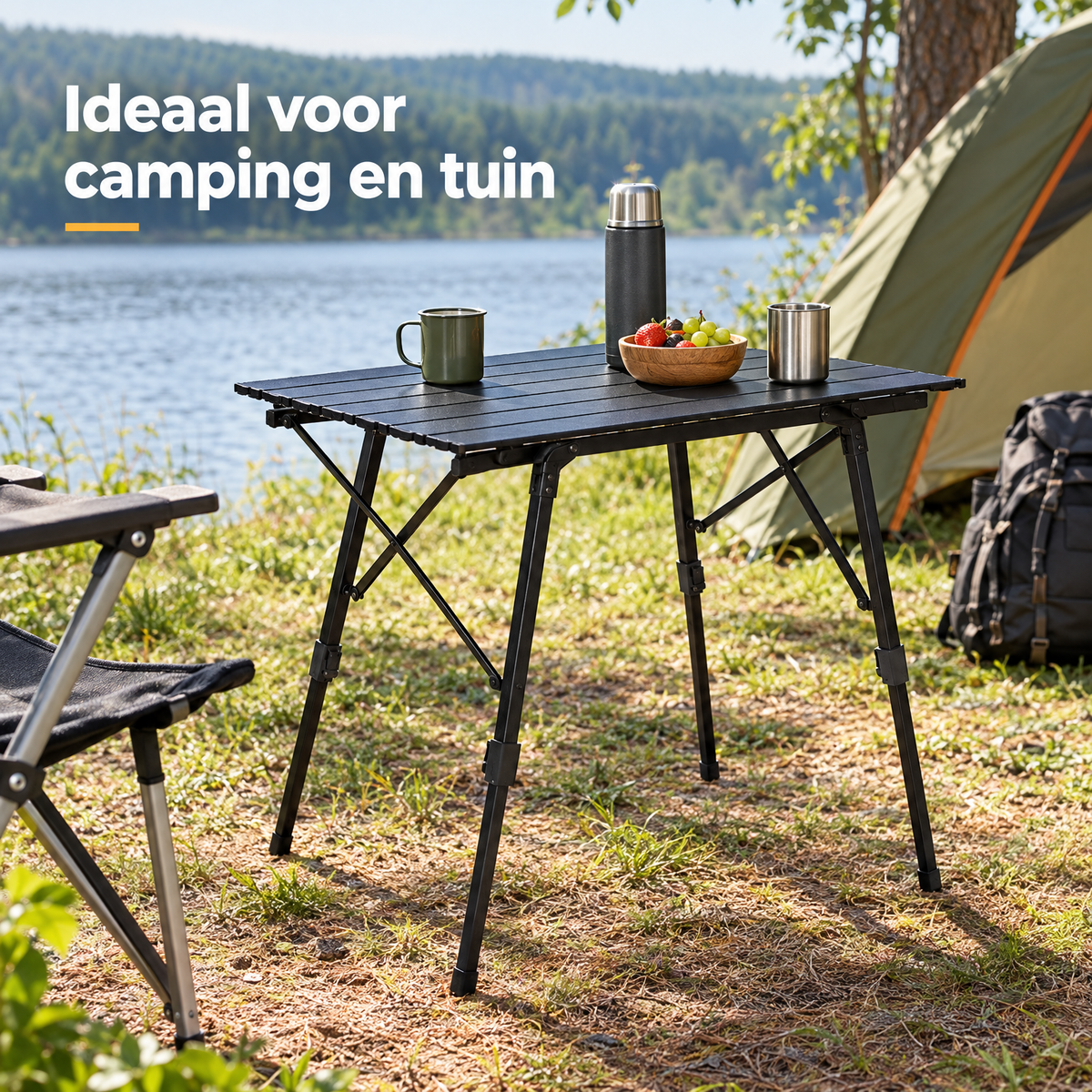 verstelbare campingtafel in gebruik in een passende praktijksituatie