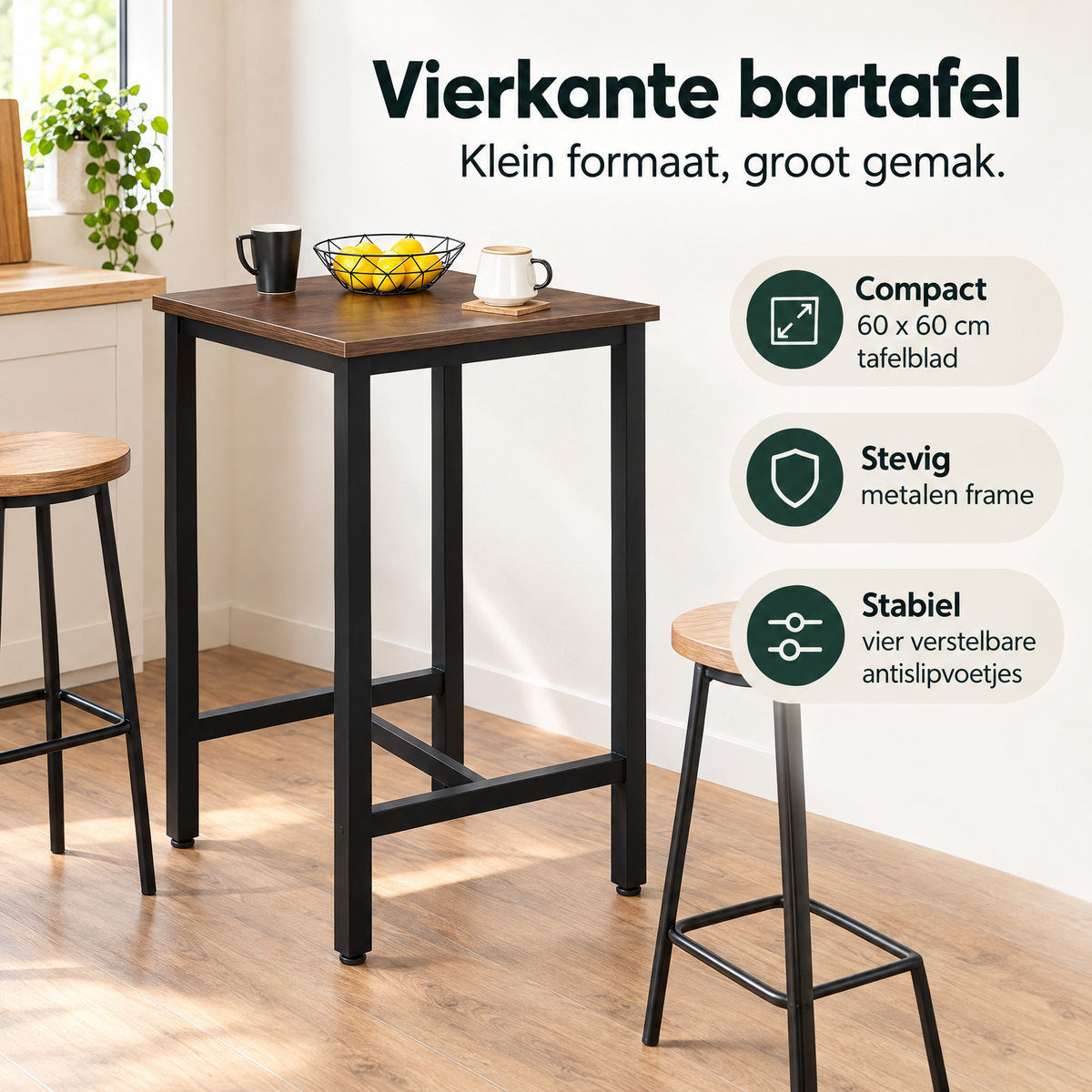 Praktische toepassing en keuzehulp voor vierkante bartafel