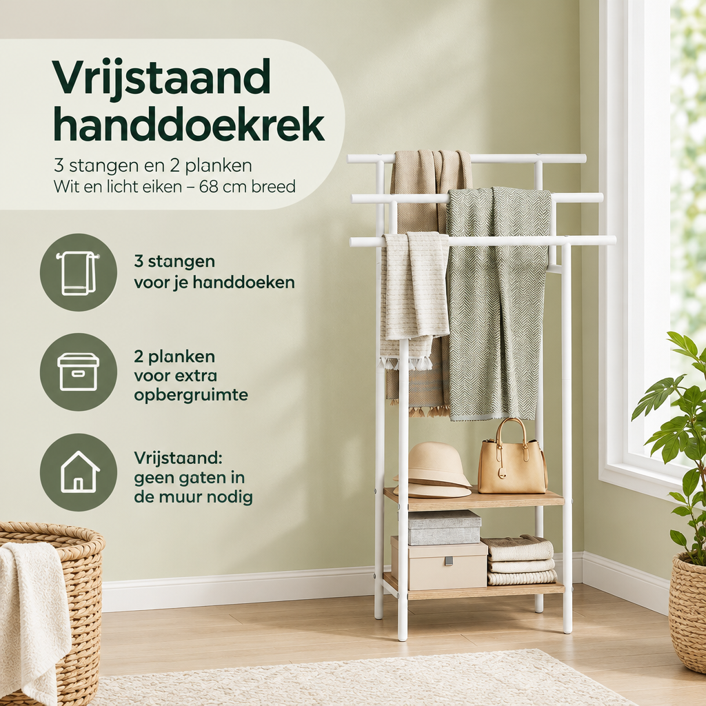Praktische toepassing en keuzehulp voor vrijstaand handdoekrek