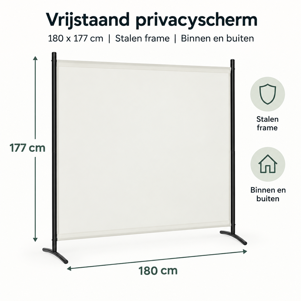 Afmetingen en productspecificaties van vrijstaand privacyscherm
