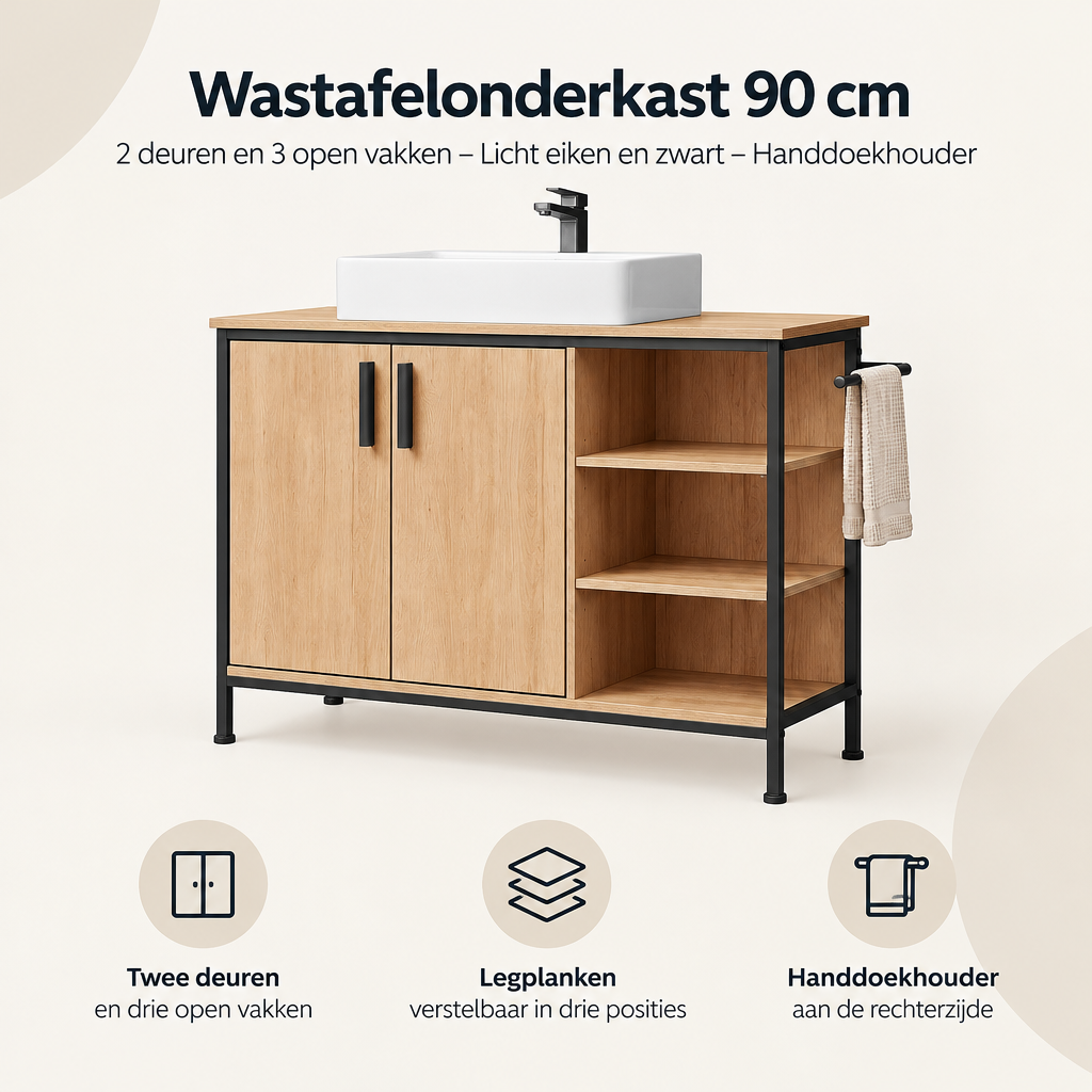 Overzicht van wastafelonderkast 90 cm met de belangrijkste productvoordelen